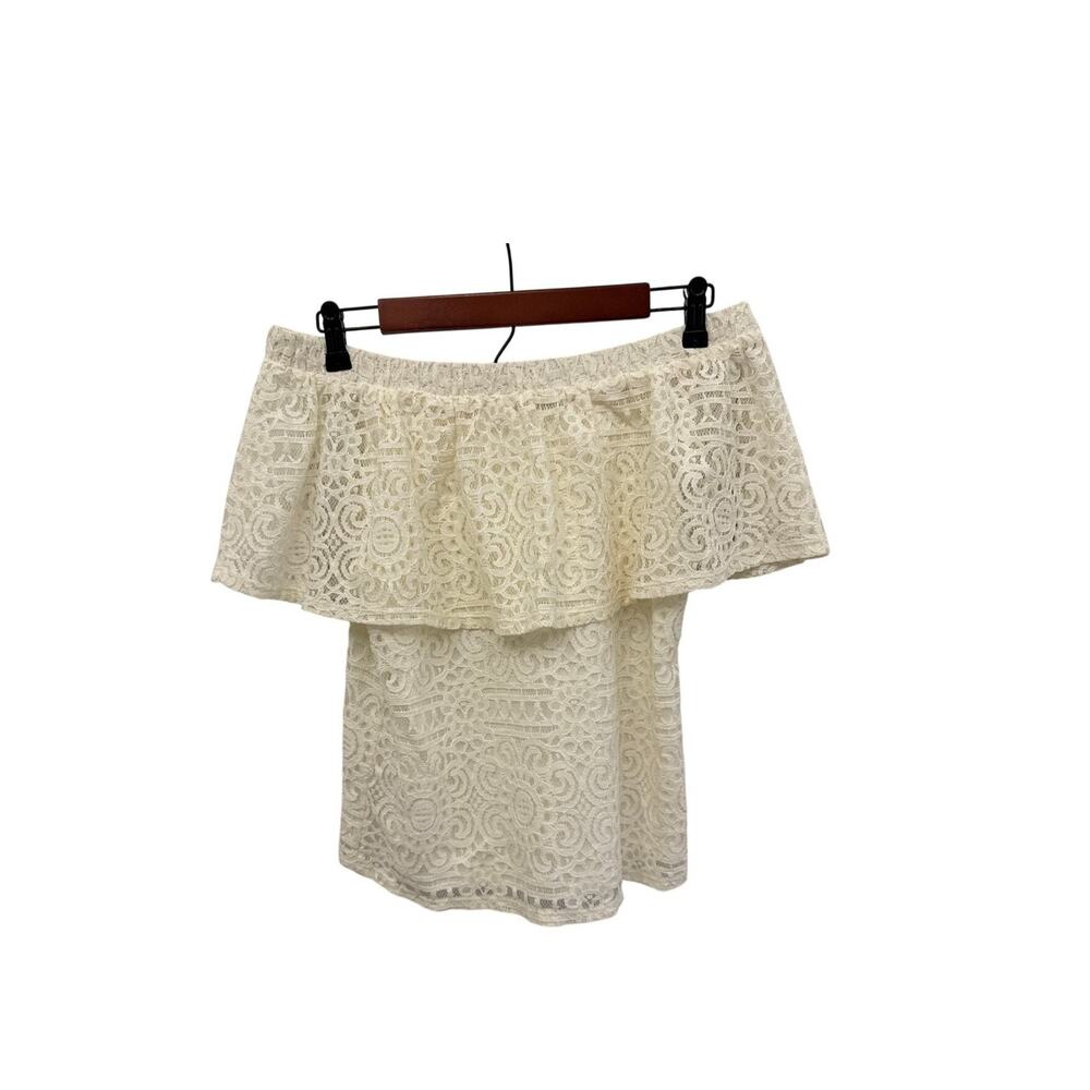 Jun & Ivy Cream White Off The Should Lace Feminine Blouse Size Women's XS